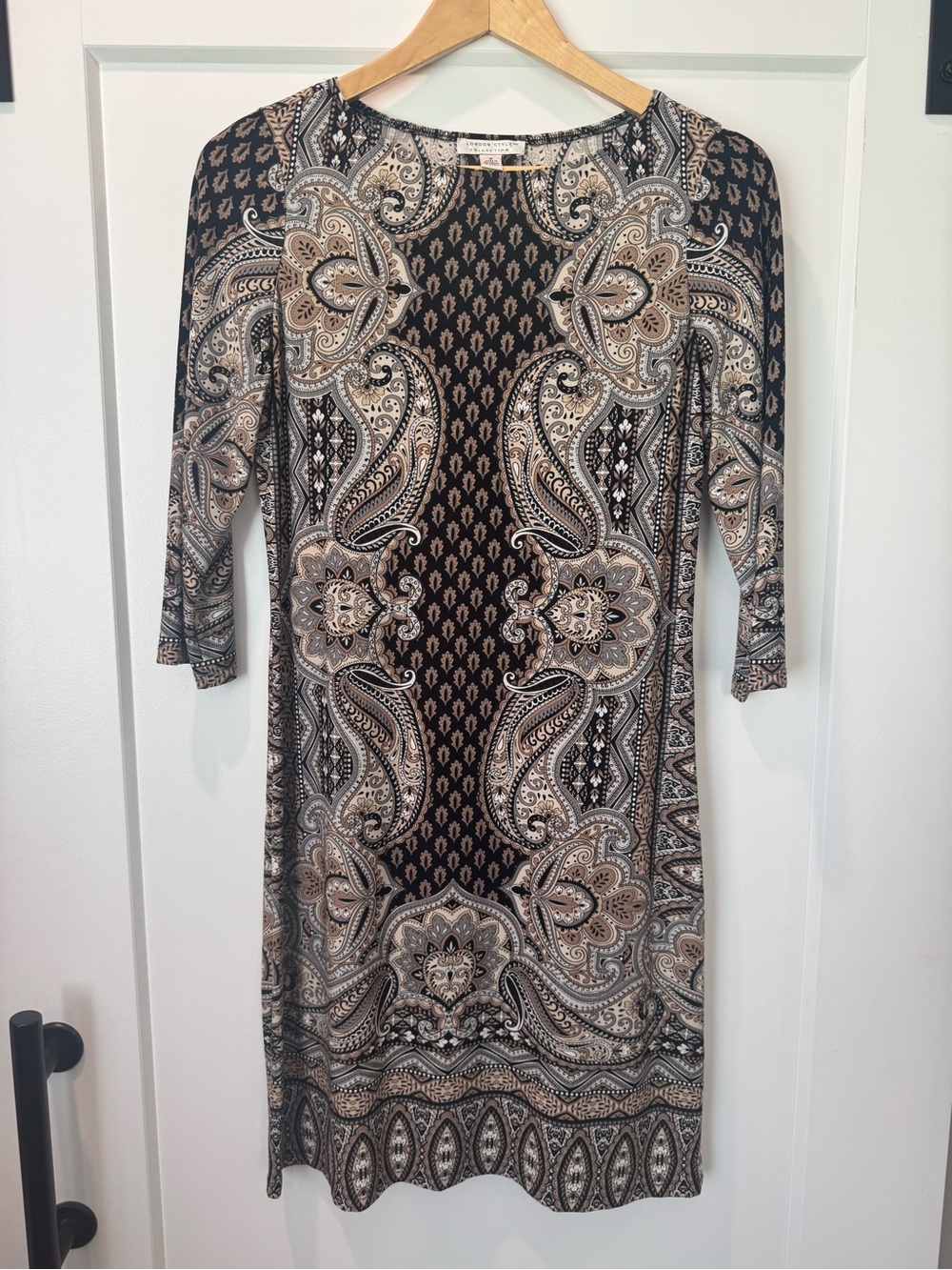 London Style Black and Beige Paisley Midi Dress